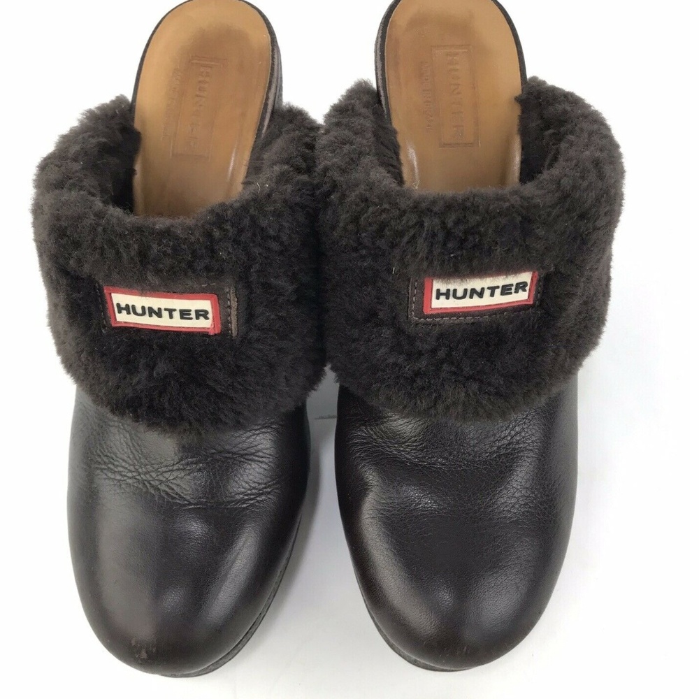 HUNTER Women’s Brown Leather Shoes Mules Clogs 8